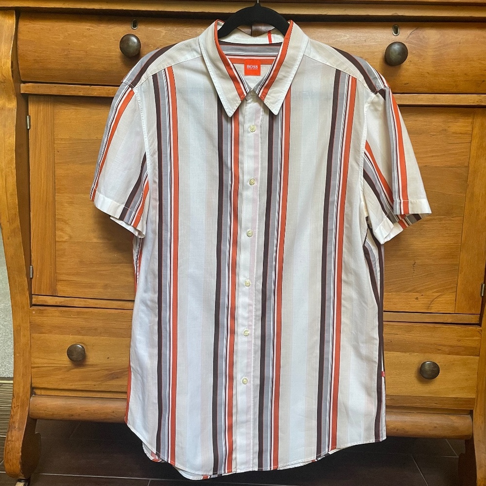 Hugo Boss Striped Short Sleeve Button Down - Size XL